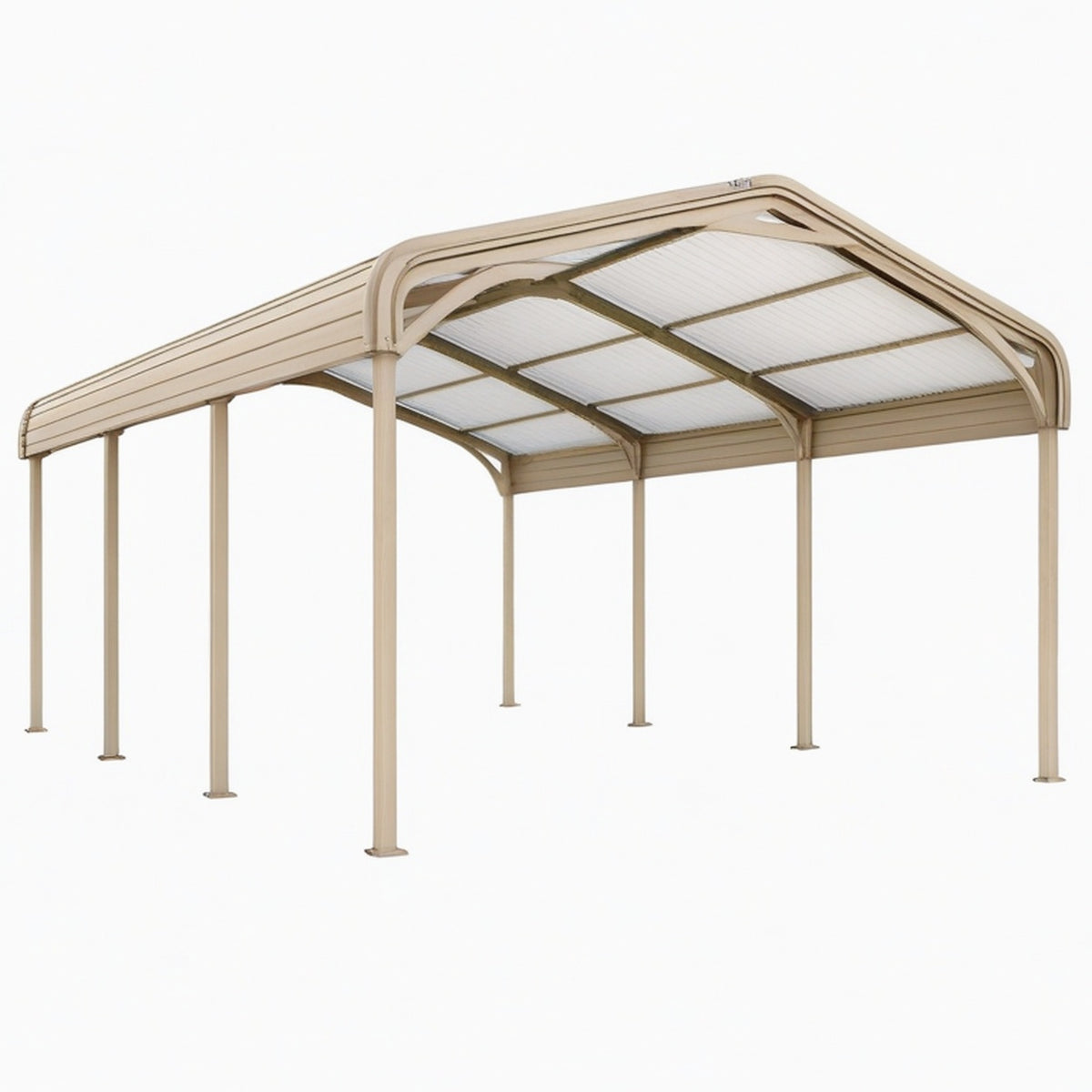 Abri voiture 500 x 300 x 260 cm en acier beige avec toit en polycarbonate