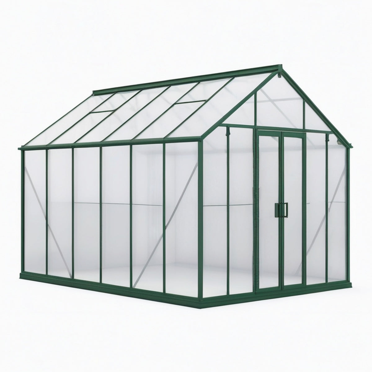 Serre de jardin 300 x 190 x 195 cm en aluminium vert avec panneaux transparents et porte double