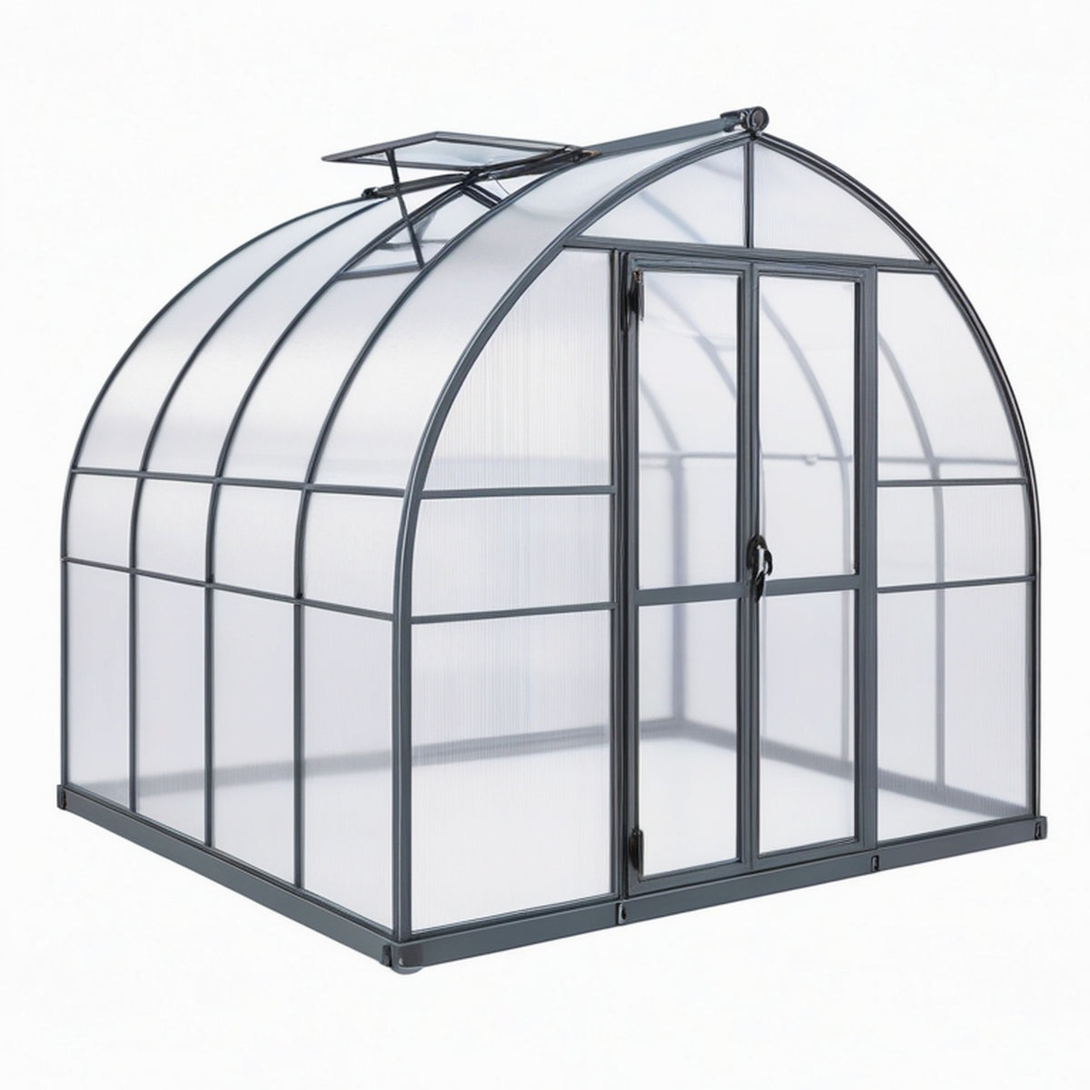 Serre de jardin 190 x 190 x 195 cm en aluminium noir et polycarbonate avec toit ouvrant