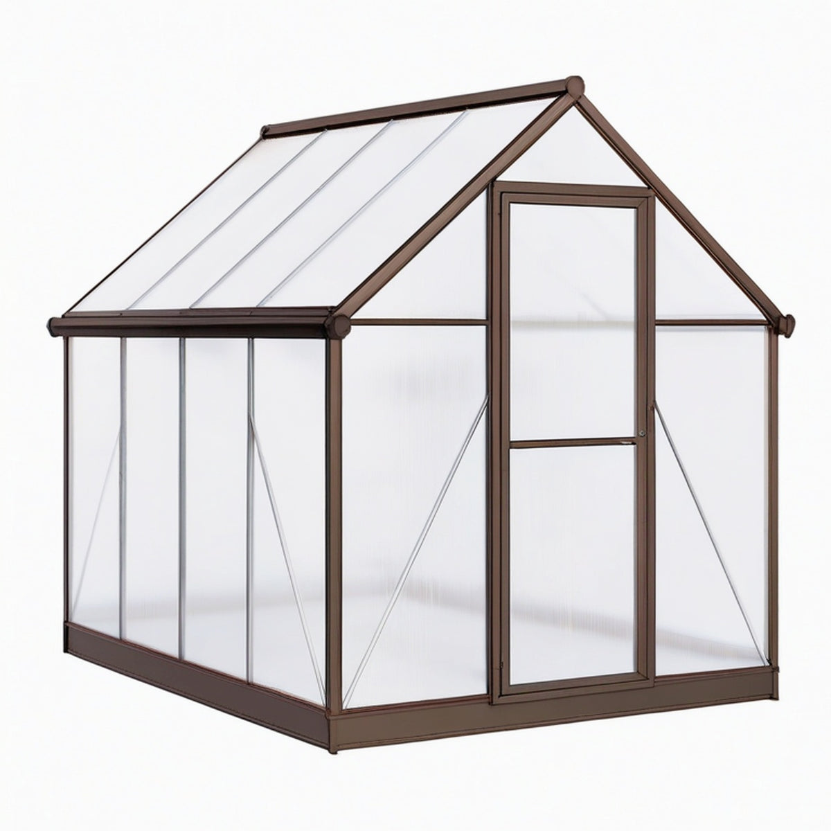 Serre de jardin 190 x 190 x 195 cm aluminium brun panneaux polycarbonate avec porte