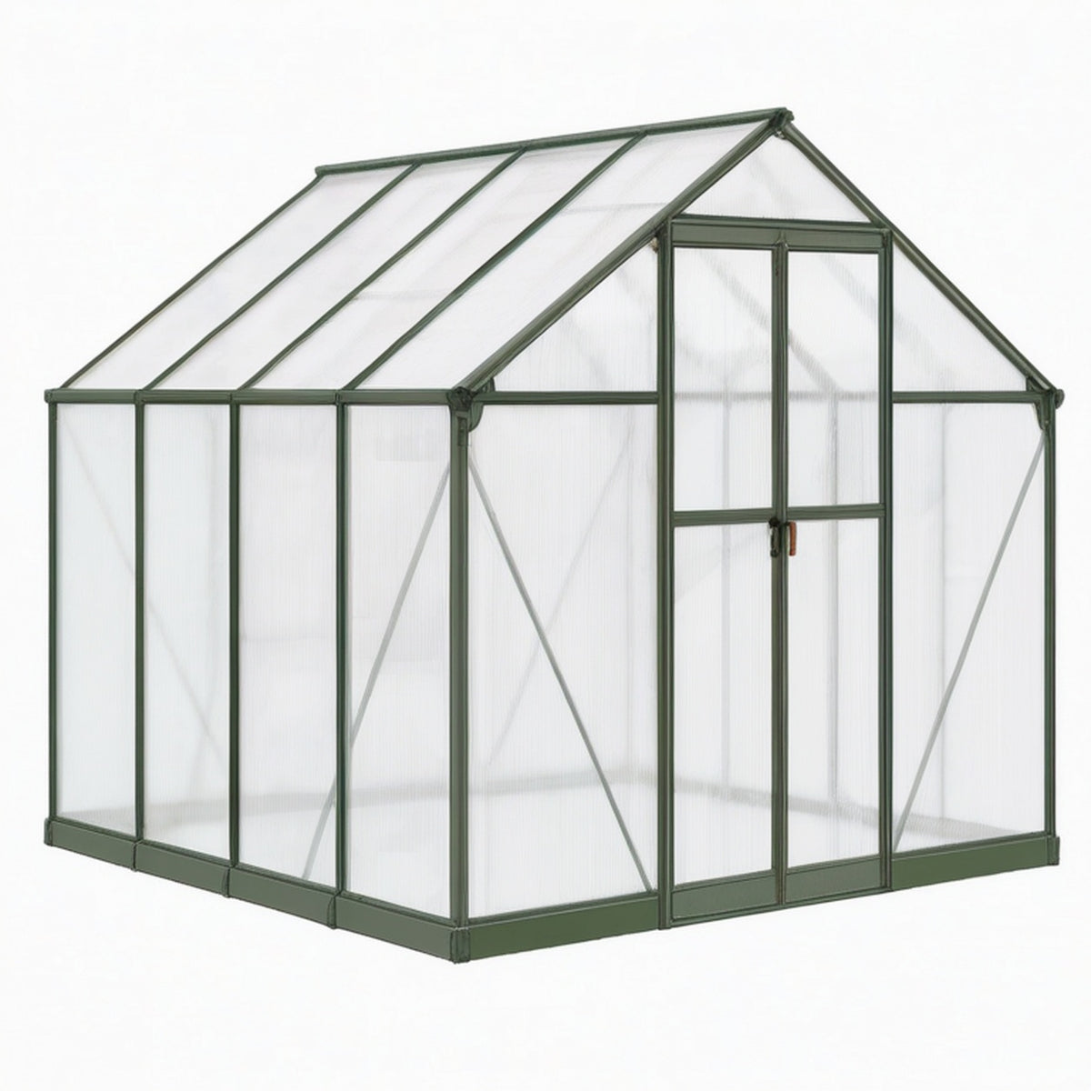 Serre de jardin 190 x 190 x 195 cm en aluminium vert et panneaux translucides - structure à toit incliné