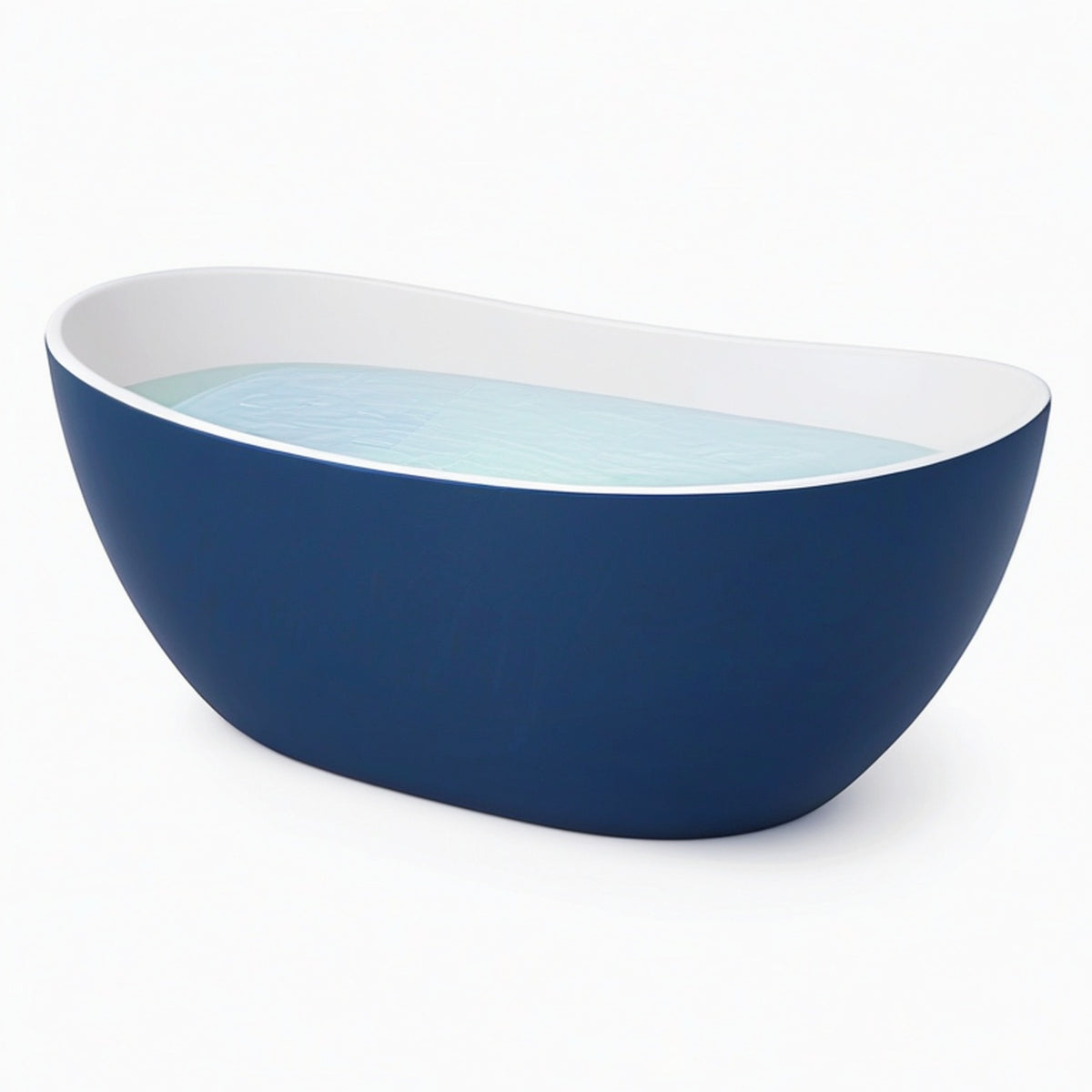 Baignoire îlot ovale 170 x 75 cm en acrylique bleu marine et blanc - style contemporain