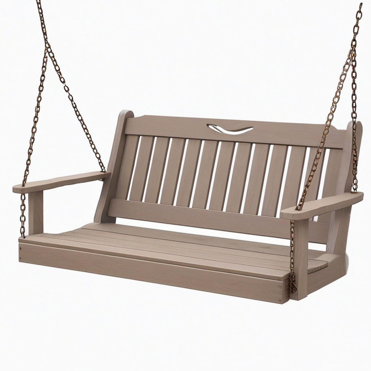 Balancelle de jardin 152 cm en bois taupe avec chaînes style classique