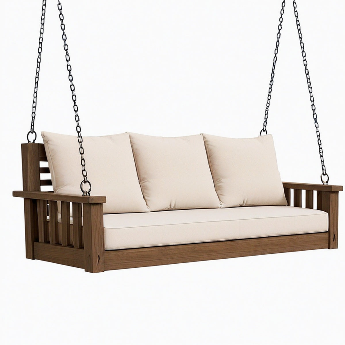 Balancelle suspendue 180 x 75 x 65 cm en bois marron avec assise beige style rustique